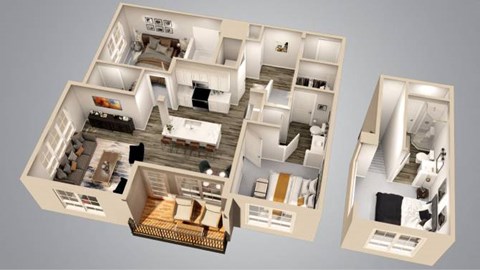 Floor plan for 2 beds, 3 baths, 1768 sqft
